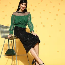 Antheaa Women Gorgeous Green Solid Sheer Top-image-67