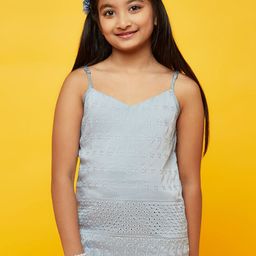 Aks Kids Girls Floral Embroidered Shoulder Straps Regular Top-picture-0