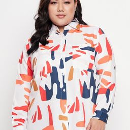 NABIA Pluse Size Abstract Printed Shirt Style Top-image-43