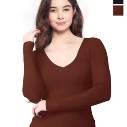 Diving Deep Women Pack of 3 V-Neck Ribbed Top-picture-24