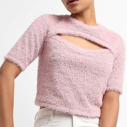 Campus Sutra Faux Fur Trim Cut-Out Crop Top-image-59