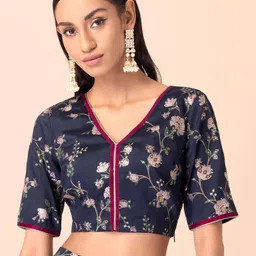 INDYA Navy Blue Floral Print Crop Top-image-3