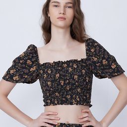 COVER STORY Floral Printed Square Neck Puff Sleeves Crop Top-image-41