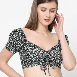 VASTRADO Black Floral Print Styled Back Crop Top-image-101