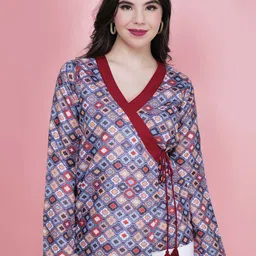 CHARMGAL Ethnic Motifs Printed Tie-Ups Wrap Top-image-99