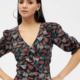 Harpa Women Black Floral Print Wrap Top-image-84