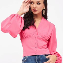 Harpa Puff Sleeves Smocking Shirt Style Crop Top-image-21