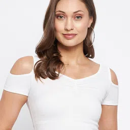 LE BOURGEOIS Women White Cold Shoulder Crop Top-image-92