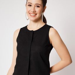 CHARMGAL Round Neck Shirt Style Linen Top-image-63