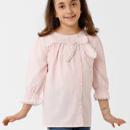 KATE & OSCAR  Girls Gathers & Bow Round Neck Three-Quarter Sleeves Cotton Top-picture-40