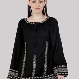 SAAKAA Print Tie-Up Neck Cotton Top-picture-0