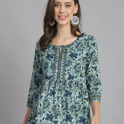 Roly Poly Floral Print Tie-Up Neck Cotton Top-picture-38