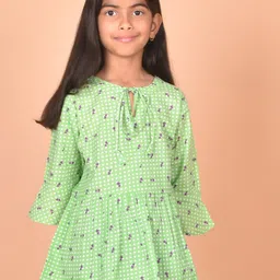misbis Girls Conversational Printed Tie-Up Neck Bell Sleeves A-Line Cotton Top-9