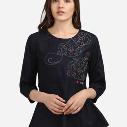 Prettify Women Black Round Neck Embellished Peplum Top-picture-28