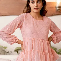 Selvia Long Puff Sleeve Round Neck Tiered Top-image-36
