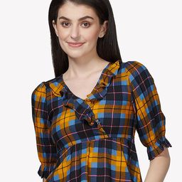 VASTRADO Multicoloured Checked Wrap Top-image-19