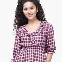 VASTRADO Navy Blue Checked Styled Back Top-picture-15