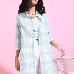 Tokyo Talkies Blue Checked Top With Longline Shirt-picture-34