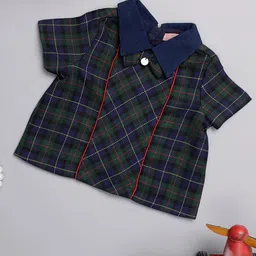 One Friday Girls Shirt Collar short Sleeves Checked Top-image-39