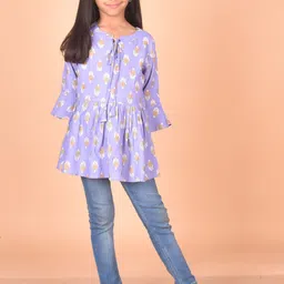 misbis Girls Floral Printed Tie-Up Neck Top-image-11