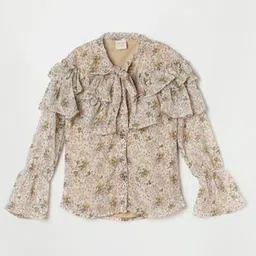 Tiny Girl Floral Print Mandarin Collar Bell Sleeve Top-image-77