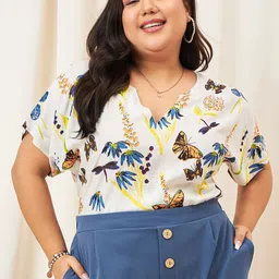 Berrylush Curve Plus Size Floral Printed Regular Top-12