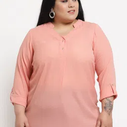 plusS Women Plus Size Peach Solid Top-image-39