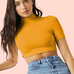 Dream Beauty Fashion Woman Yellow High Neck Fitted Crop Bullet Top-picture-22