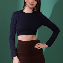 Stylecast X Kotty Navy Blue Round Neck Crop Top-image-32