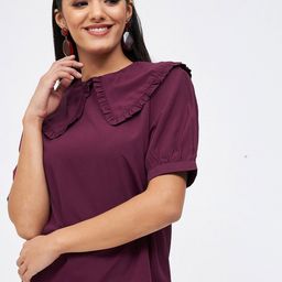 Kibo Above The Keyboard Collar Crepe Top-image-93