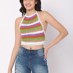 Smarty Pants Women White Striped Swim Tops-image-44