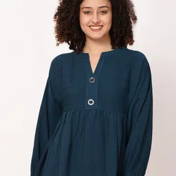 FUTURO Self Design Mandarin Collar A-Line Top-picture-48