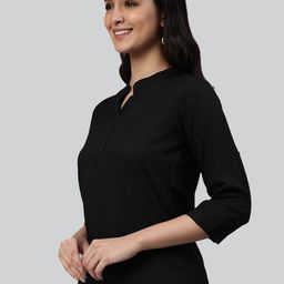 LYRA Black Mandarin Collar Three Quarter Sleeves Top-image-1
