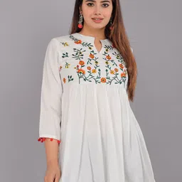 BAESD Floral Embroidered Mandarin Collar Longline Top-image-11