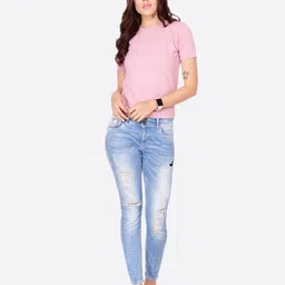 Cation Pink Self Design High Neck Cotton Top-image-111