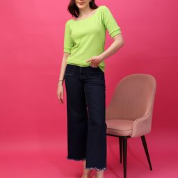 Cation Women Solid Round Neck Cotton Top-image-86