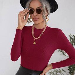 KASHIAN Ribbed High Neck Fitted Cotton Top-image-56