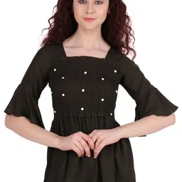 Popwings Women Polka Dot Print Bell Sleeve Ethnic Peplum Top-image-13