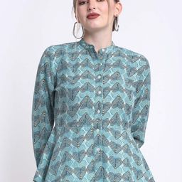FAABRIQ Geometric Printed Mandarin Collar Pure Cotton A-Line Top-image-43