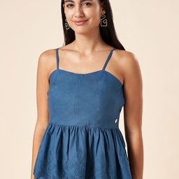 AKKRITI BY PANTALOONS Blue Cotton Peplum Top-picture-43
