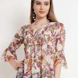 Popwings Women Floral Print Bell Sleeve Chiffon Peplum Top-10
