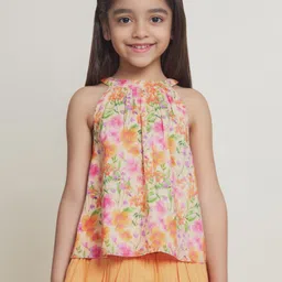 The Tribe Kids Girls Halter Neck Sleeveless Floral Printed Pure Cotton Top-image-23