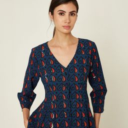 Ancestry Ethnic Motifs Printed V-Neck Cotton Shirt Style Top-image-67