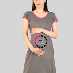 SillyBoom Typography Printed Round Neck Short Sleeves Maternity T-shirt Nightdress-image-72