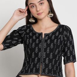 studio rasa Print Keyhole Neck Ethnic Crop Top-image-7