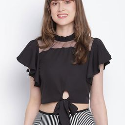 DRAAX Fashions High Neck Flutter Sleeves Tie Up Crop Top-21