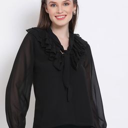 DRAAX Fashions Ruffled Detailed Tie-Up Neck Regular Top-picture-26