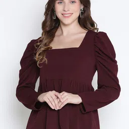 DRAAX Fashions Square Neck Puff Sleeves Pleated A-Line Top-image-47