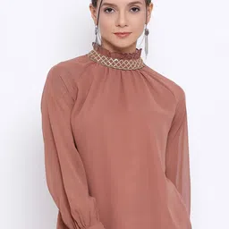 DRAAX Fashions Embellished High Neck Puff Sleeve Regular Top-image-61