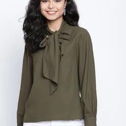 DRAAX Fashions Tie Up Neck Cuffed Sleeves Top-picture-40